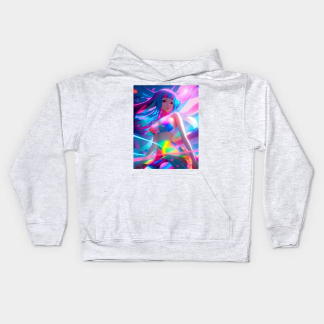 Beautiful anime girl in vibrant fluorescent colors Kids Hoodie by UmagineArts